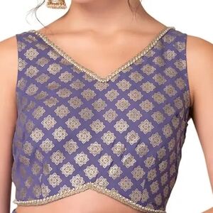 INDYA Purple Boota Foil Print pearl embellished V neck India croptop Top  Nwt 2X